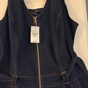 Ashley Stewart Navy Denim Zip-Front Romper